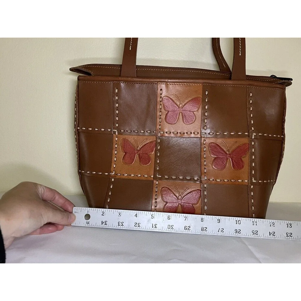VTG ELLEPI BROWN LEATHER HANDMADE PATCHES M‎ ZIP SHOULDER HOBO/TOTE BAG, Italy